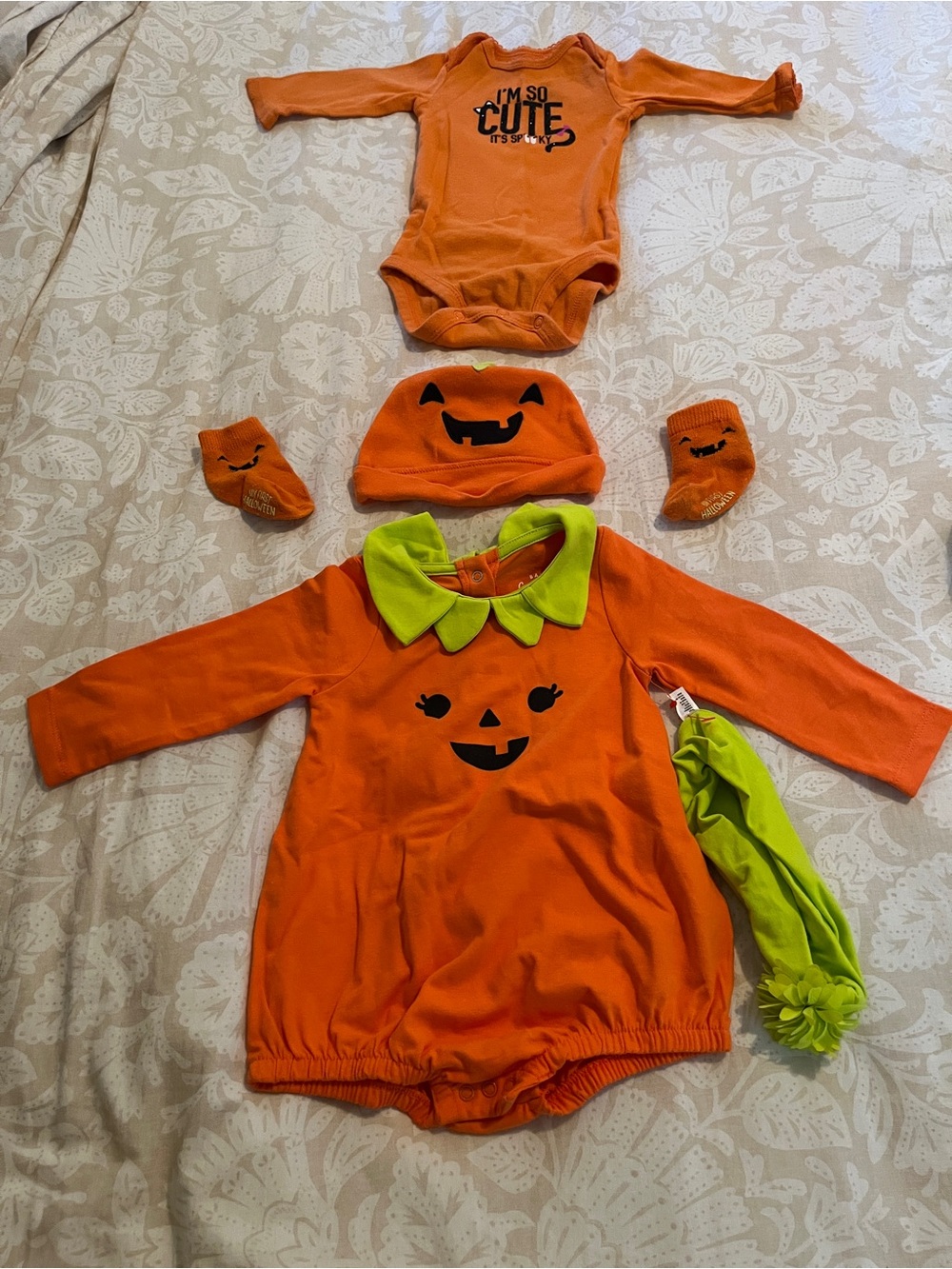 Cat & Jack Orange Pumpkin Baby Costume Set with Lime Collar